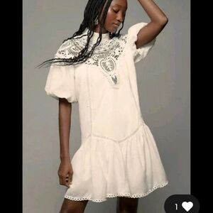 Anthropologie High Neck Lace Mini Dress Floral LILAC High Neck  XS NEW W/ TAGS